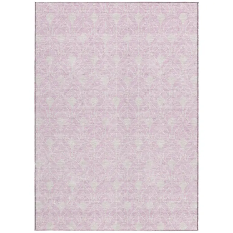 3' X 5' Pink And Ivory Geometric Washable Indoor Outdoor Area Rug