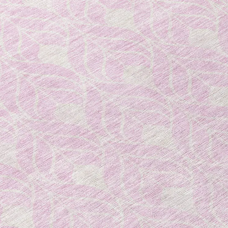 8' Pink And Ivory Round Geometric Washable Indoor Outdoor Area Rug