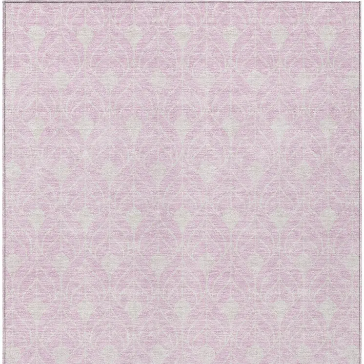 8' X 10' Pink And Ivory Geometric Washable Indoor Outdoor Area Rug