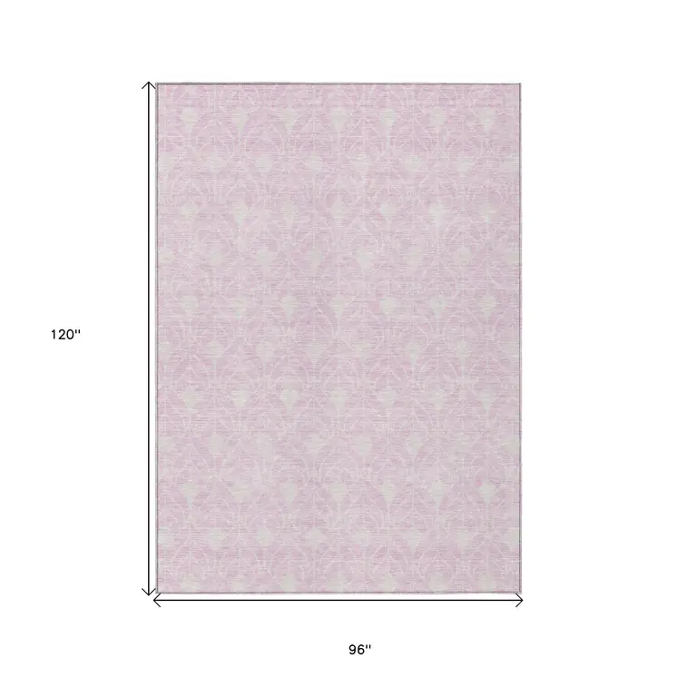 8' X 10' Pink And Ivory Geometric Washable Indoor Outdoor Area Rug