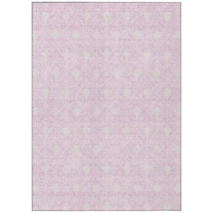 8' X 10' Pink And Ivory Geometric Washable Indoor Outdoor Area Rug