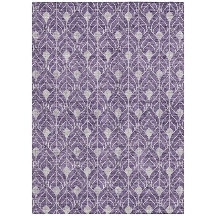 9' X 12' Purple And Ivory Geometric Washable Indoor Outdoor Area Rug