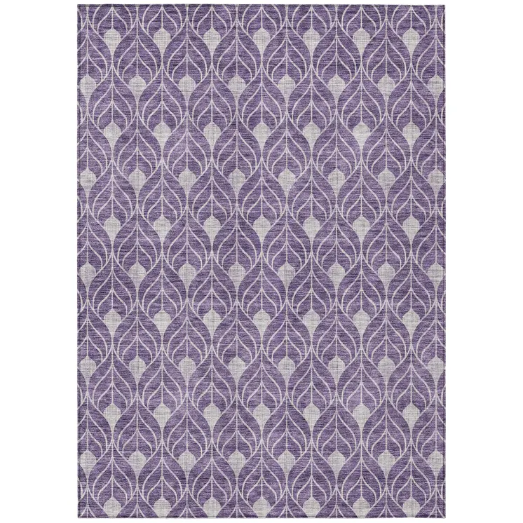9' X 12' Purple And Ivory Geometric Washable Indoor Outdoor Area Rug