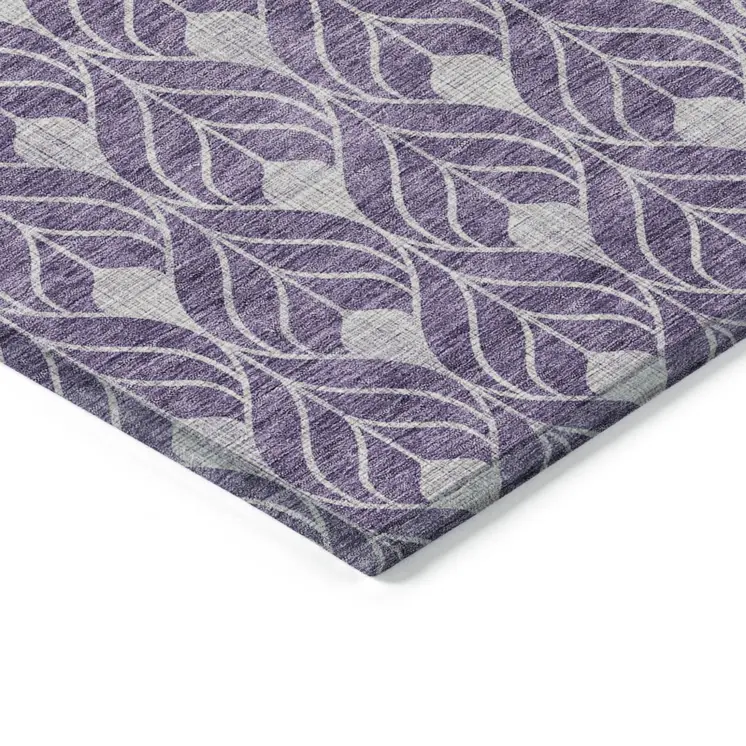 9' X 12' Purple And Ivory Geometric Washable Indoor Outdoor Area Rug