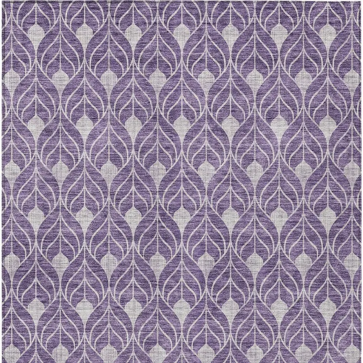 9' X 12' Purple And Ivory Geometric Washable Indoor Outdoor Area Rug