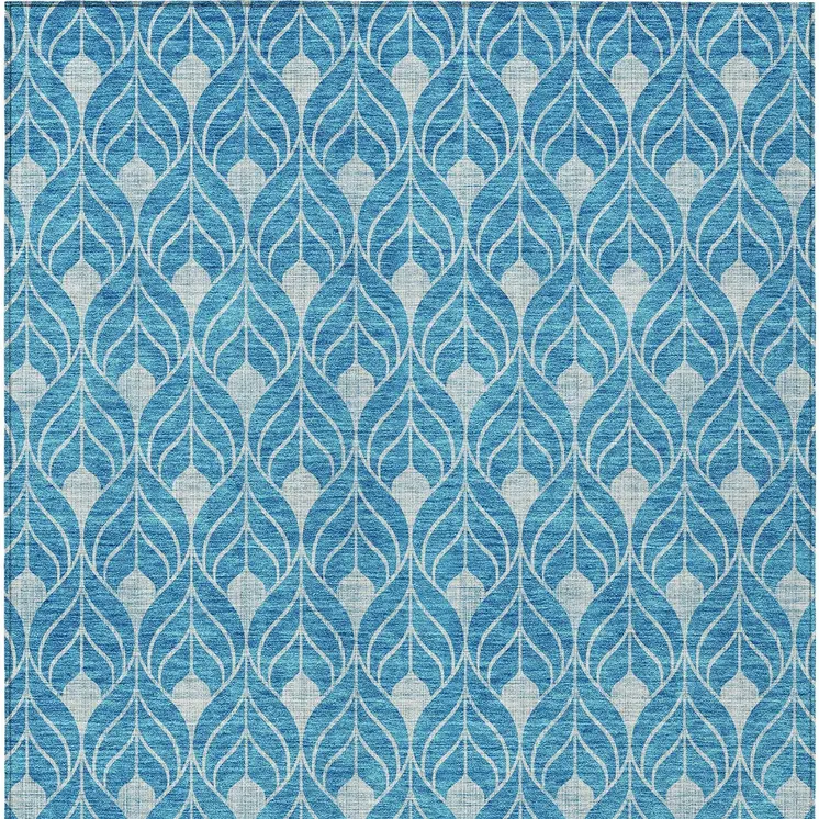 5' X 8' Teal Blue And Ivory Geometric Washable Indoor Outdoor Area Rug