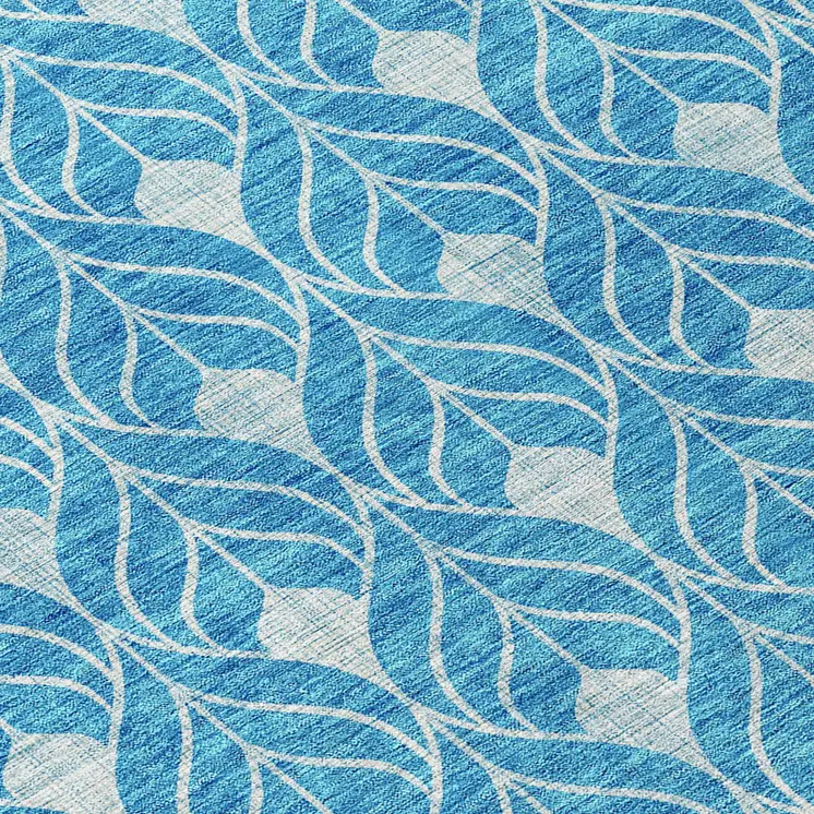 8' Teal Blue And Ivory Round Geometric Washable Indoor Outdoor Area Rug