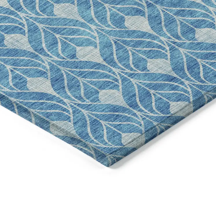 8' X 10' Teal Blue And Ivory Geometric Washable Indoor Outdoor Area Rug
