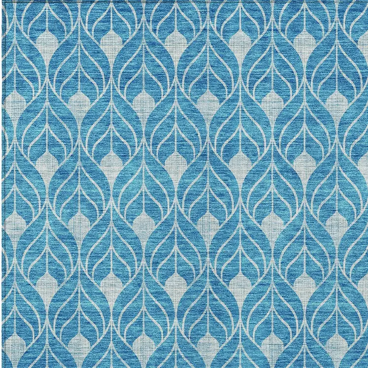 8' X 10' Teal Blue And Ivory Geometric Washable Indoor Outdoor Area Rug