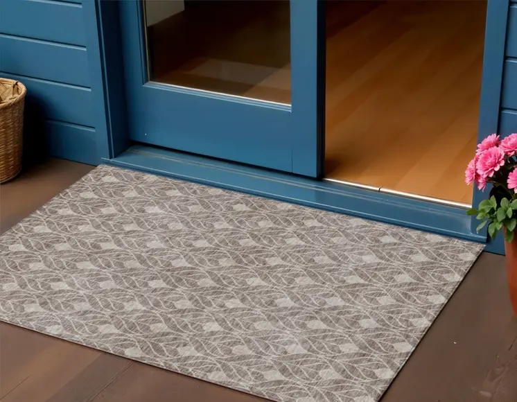 3' X 5' Taupe And Beige Geometric Washable Indoor Outdoor Area Rug