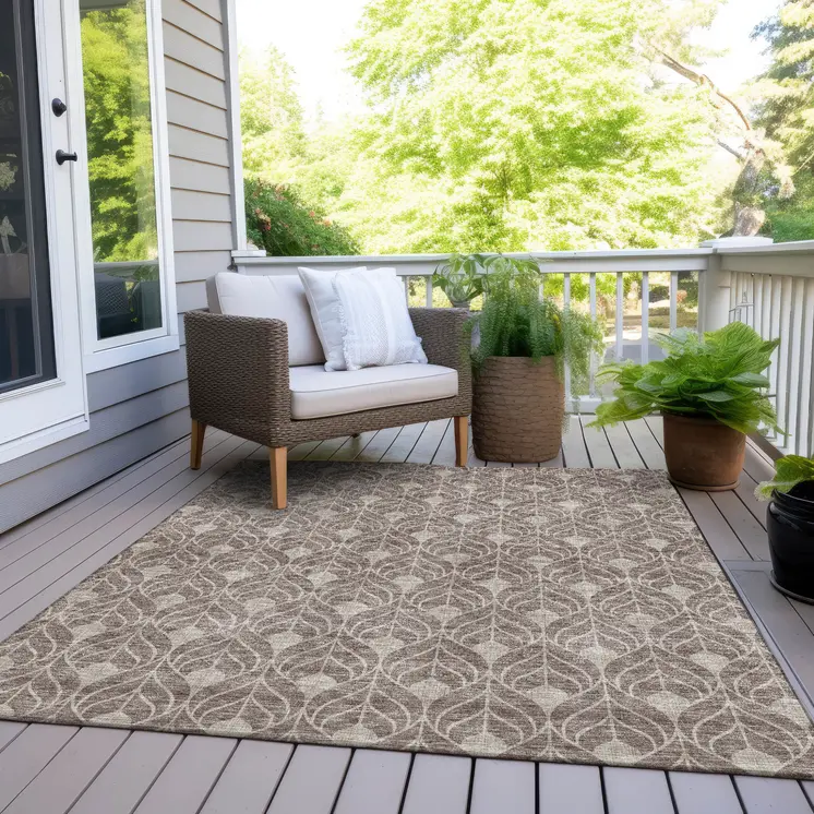 3' X 5' Taupe And Beige Geometric Washable Indoor Outdoor Area Rug