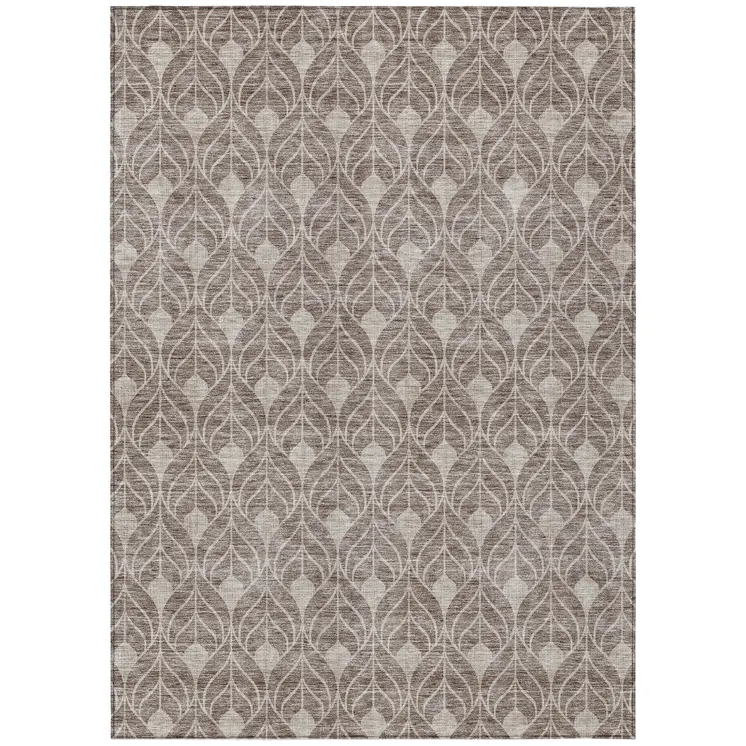 3' X 5' Taupe And Beige Geometric Washable Indoor Outdoor Area Rug