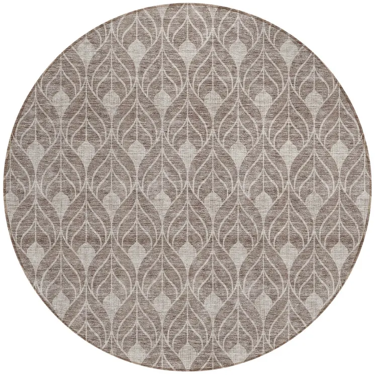 8' Taupe And Beige Round Geometric Washable Indoor Outdoor Area Rug