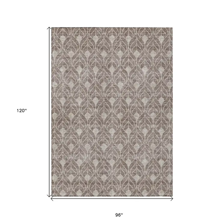 8' X 10' Taupe And Beige Geometric Washable Indoor Outdoor Area Rug