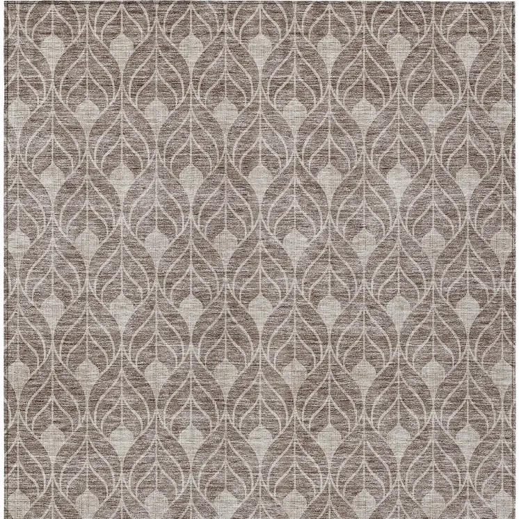 9' X 12' Taupe And Beige Geometric Washable Indoor Outdoor Area Rug