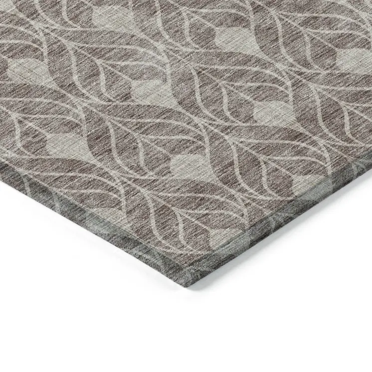 9' X 12' Taupe And Beige Geometric Washable Indoor Outdoor Area Rug