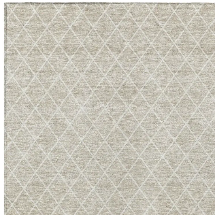 3' X 5' Beige And Ivory Geometric Washable Indoor Outdoor Area Rug