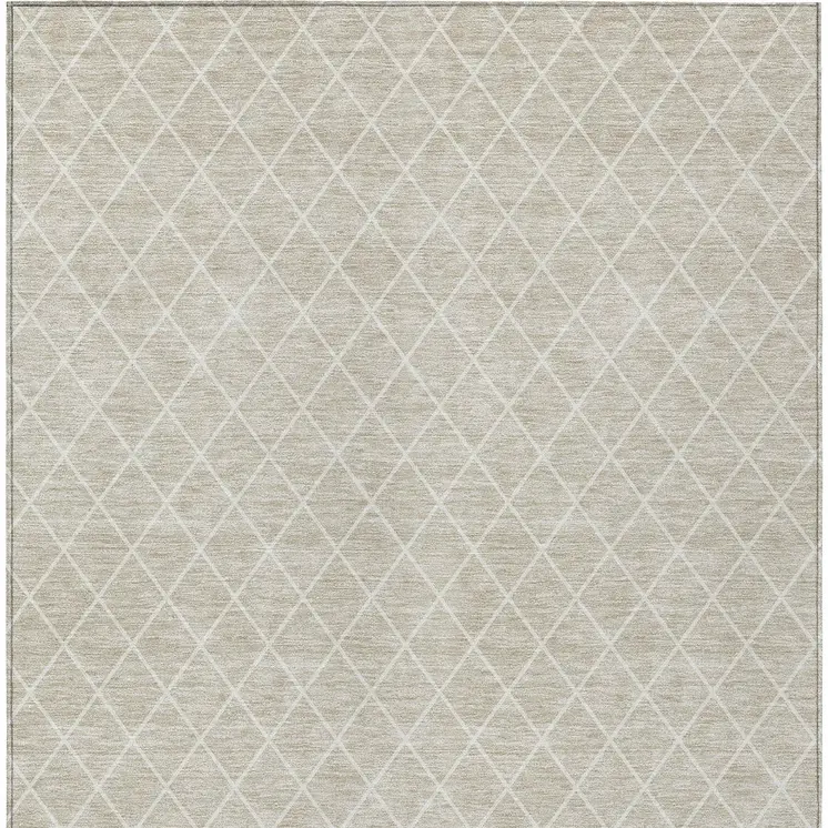 9' X 12' Beige And Ivory Geometric Washable Indoor Outdoor Area Rug