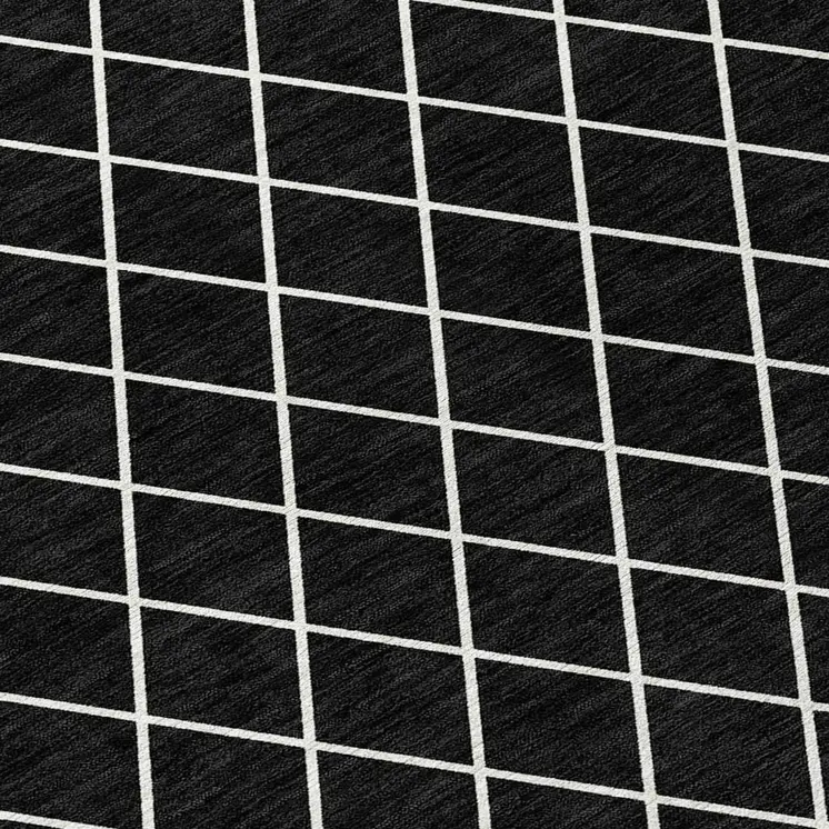 9' X 12' Black And Ivory Geometric Washable Indoor Outdoor Area Rug