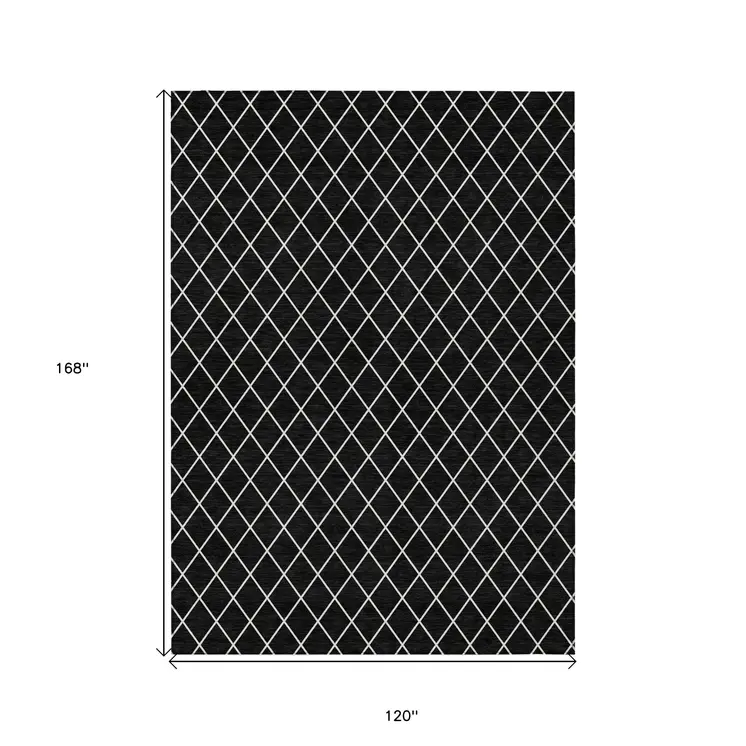 10' X 14' Black And Ivory Geometric Washable Indoor Outdoor Area Rug