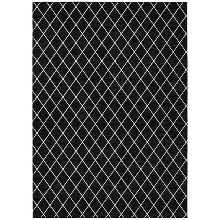 10' X 14' Black And Ivory Geometric Washable Indoor Outdoor Area Rug