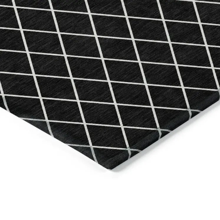 10' X 14' Black And Ivory Geometric Washable Indoor Outdoor Area Rug