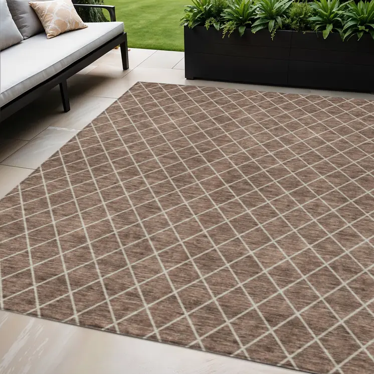 5' X 8' Brown And Beige Geometric Washable Indoor Outdoor Area Rug