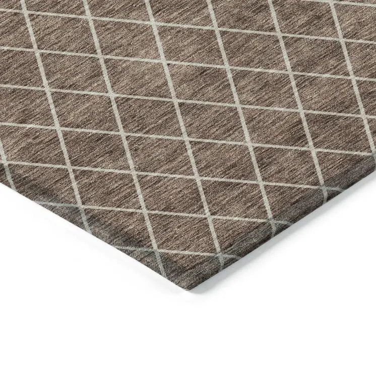8' X 10' Brown And Beige Geometric Washable Indoor Outdoor Area Rug