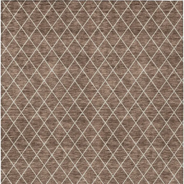 9' X 12' Brown And Beige Geometric Washable Indoor Outdoor Area Rug