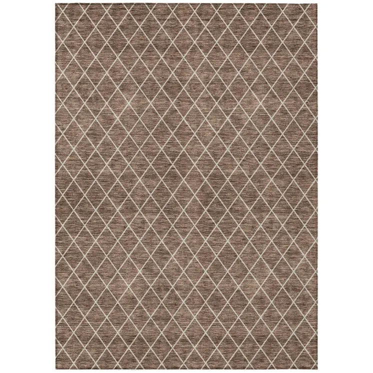 9' X 12' Brown And Beige Geometric Washable Indoor Outdoor Area Rug