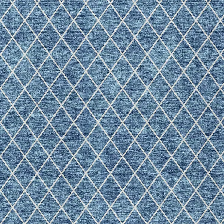 5' X 8' Denim Blue And Ivory Geometric Washable Indoor Outdoor Area Rug