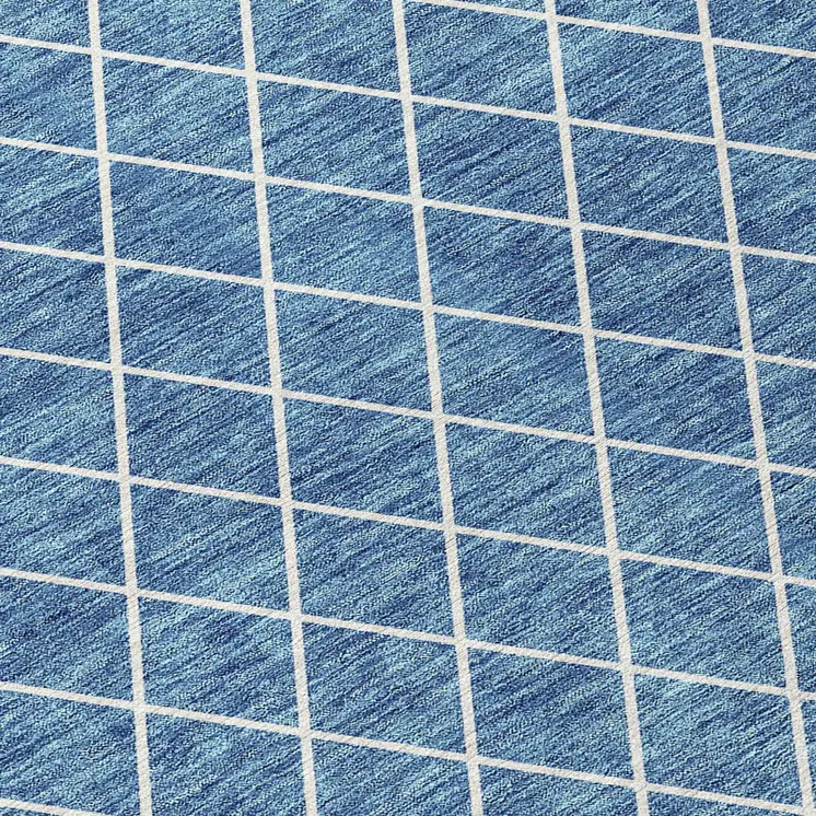 5' X 8' Denim Blue And Ivory Geometric Washable Indoor Outdoor Area Rug