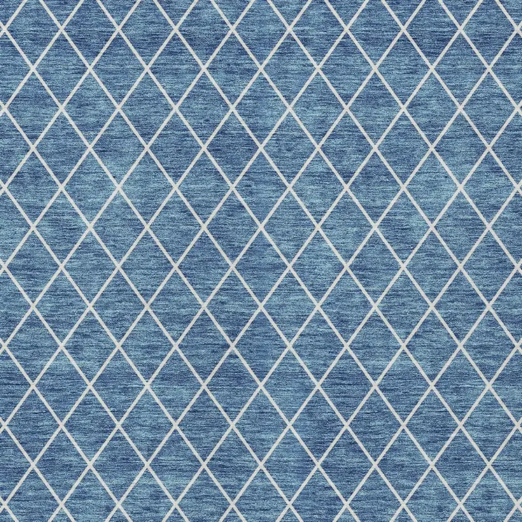 10' X 14' Denim Blue And Ivory Geometric Washable Indoor Outdoor Area Rug