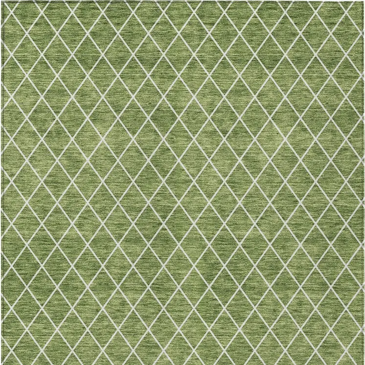 5' X 8' Green And Ivory Geometric Washable Indoor Outdoor Area Rug