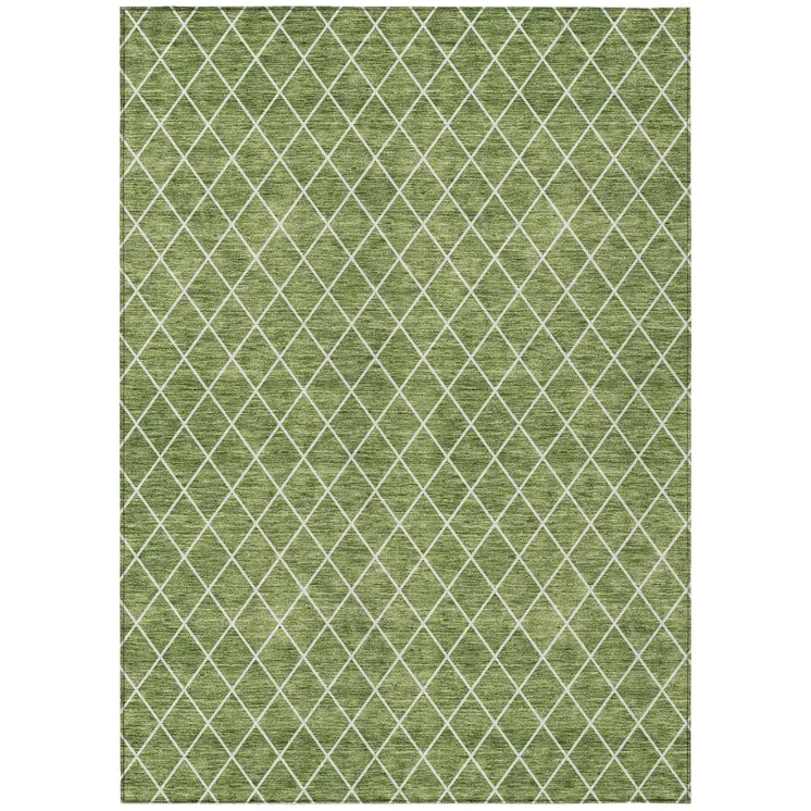 5' X 8' Green And Ivory Geometric Washable Indoor Outdoor Area Rug