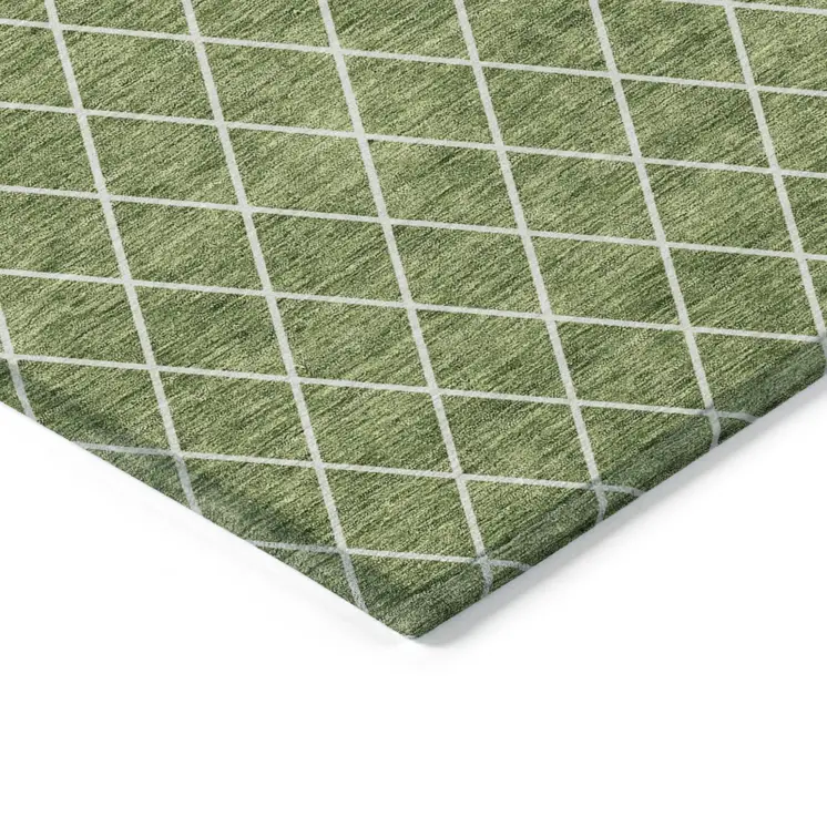 5' X 8' Green And Ivory Geometric Washable Indoor Outdoor Area Rug