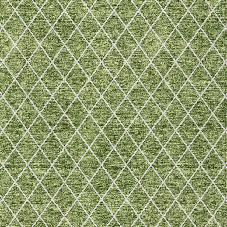 5' X 8' Green And Ivory Geometric Washable Indoor Outdoor Area Rug