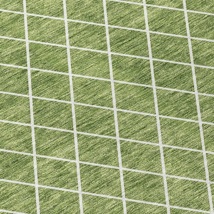8' Green And Ivory Round Geometric Washable Indoor Outdoor Area Rug