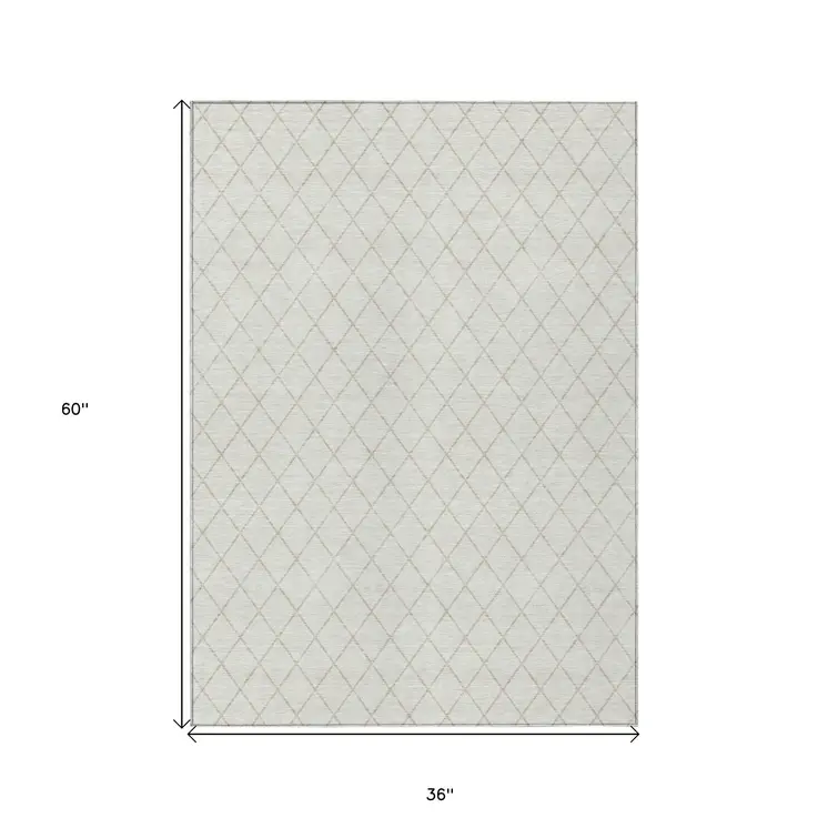 3' X 5' Ivory And Beige Geometric Washable Indoor Outdoor Area Rug