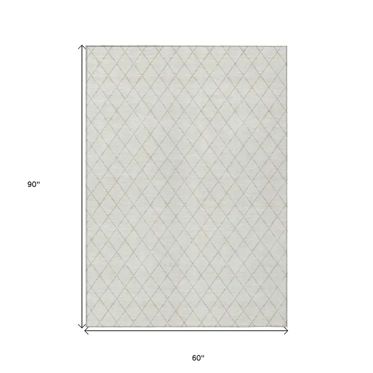 5' X 8' Ivory And Beige Geometric Washable Indoor Outdoor Area Rug
