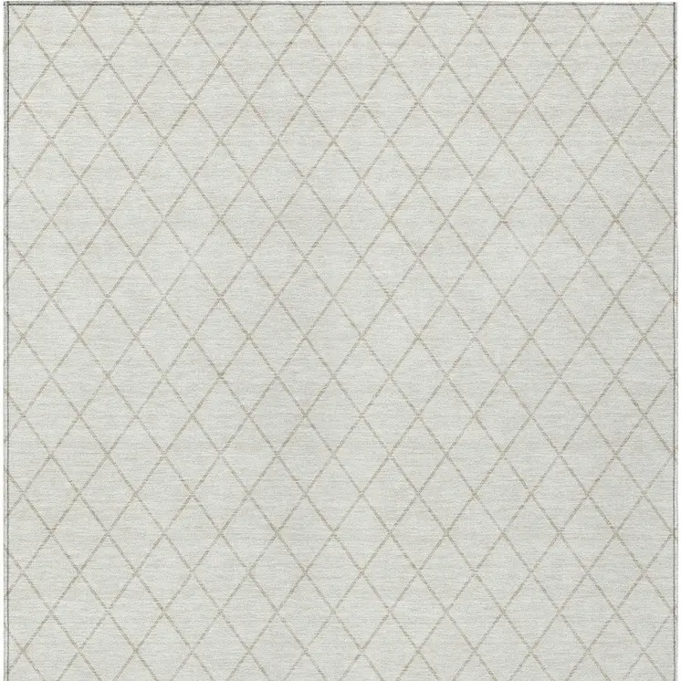 9' X 12' Ivory And Beige Geometric Washable Indoor Outdoor Area Rug