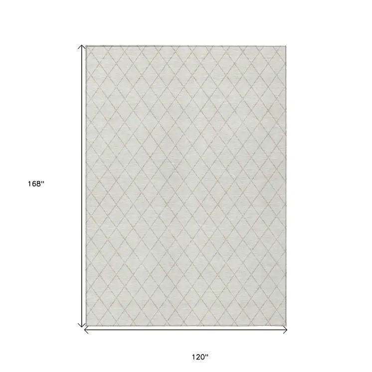 10' X 14' Ivory And Beige Geometric Washable Indoor Outdoor Area Rug