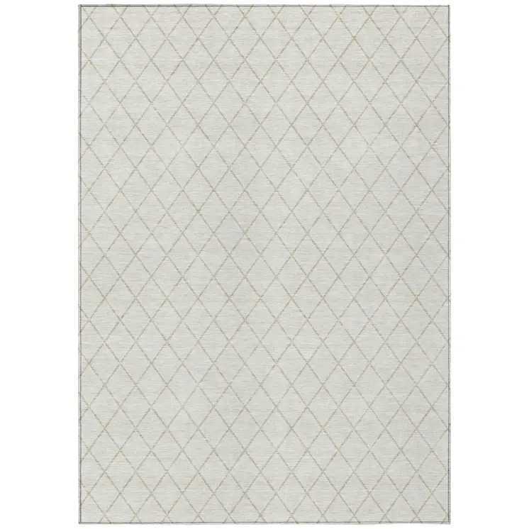 10' X 14' Ivory And Beige Geometric Washable Indoor Outdoor Area Rug