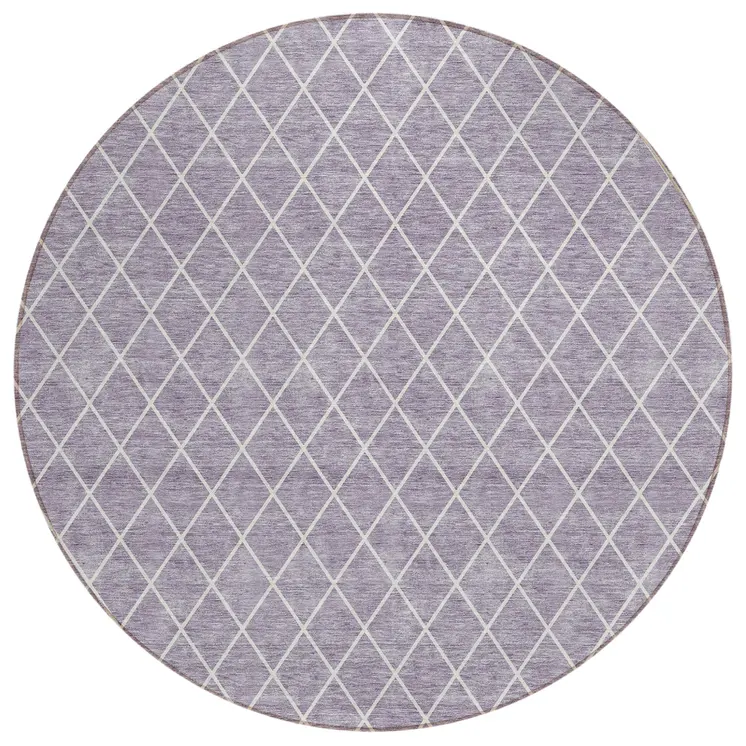 8' Lavender And Ivory Round Geometric Washable Indoor Outdoor Area Rug