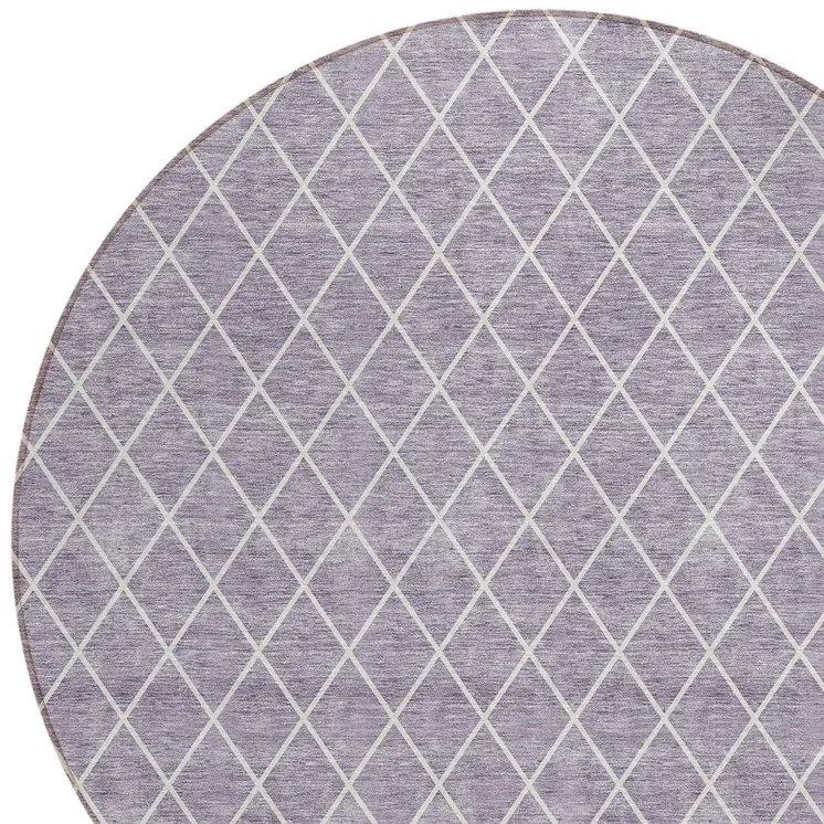 8' Lavender And Ivory Round Geometric Washable Indoor Outdoor Area Rug