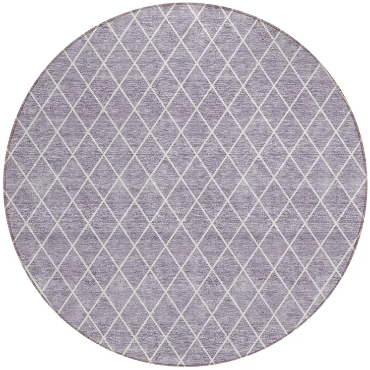 8' Lavender And Ivory Round Geometric Washable Indoor Outdoor Area Rug