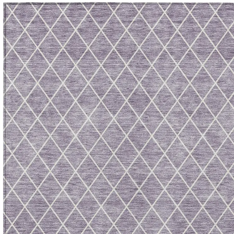 8' X 10' Lavender And Ivory Geometric Washable Indoor Outdoor Area Rug