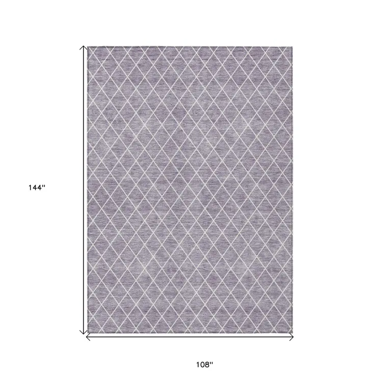 9' X 12' Lavender And Ivory Geometric Washable Indoor Outdoor Area Rug