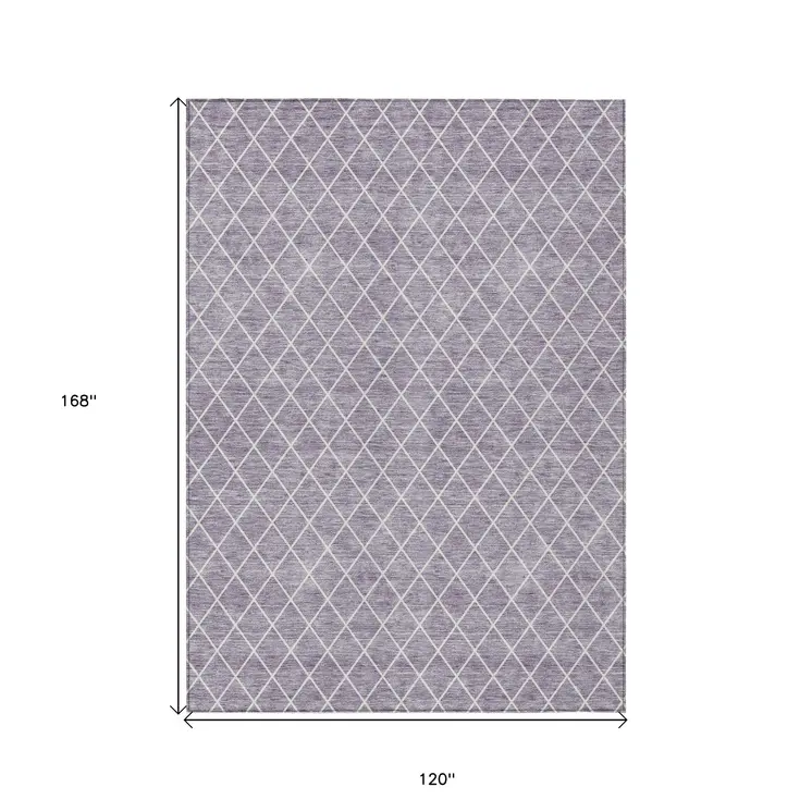 10' X 14' Lavender And Ivory Geometric Washable Indoor Outdoor Area Rug