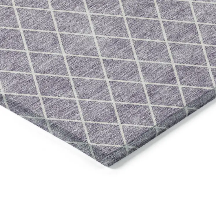 10' X 14' Lavender And Ivory Geometric Washable Indoor Outdoor Area Rug